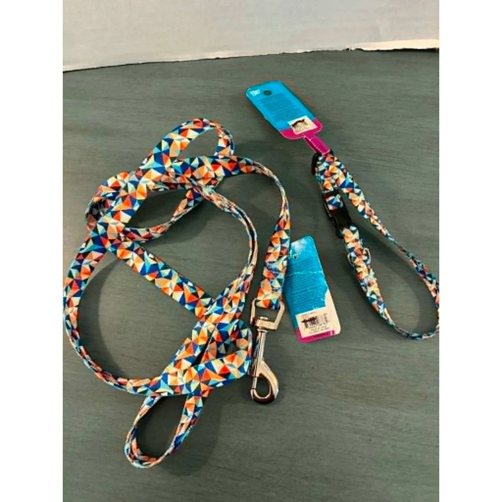 Play On Dog Leash and Collar Set Small Multicolor‎ NWT Geometric Mosaic Pattern